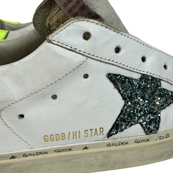Golden Goose GGDB Hi Star Sneakers 37 7 Zebra Glitter Star Platform Distressed - Picture 5 of 14